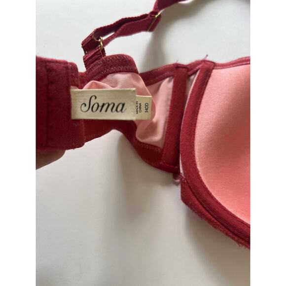 Soma Red And Pink Lace Underwire Flirtation Balconet Bra 34DD - Picture 6 of 8